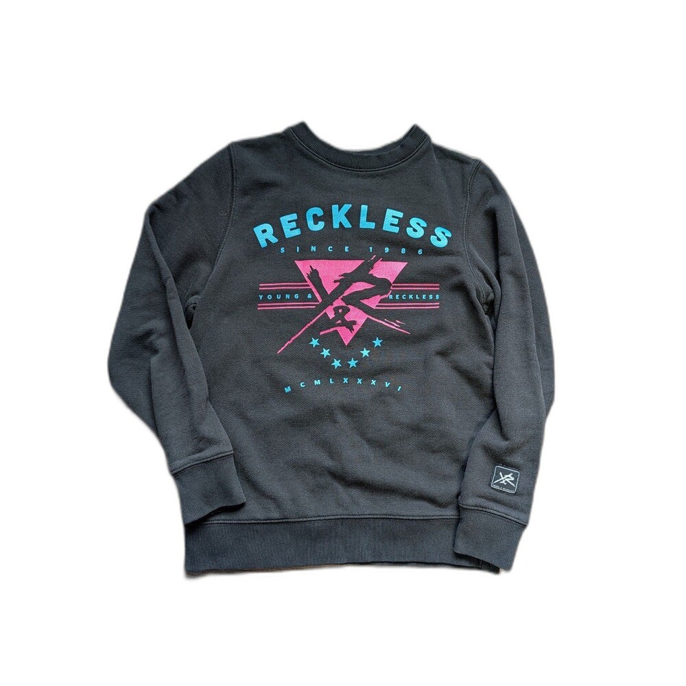 Young and Reckless Y&R Black Crewneck Graphic Sweatshirt Pink/Teal Size Small